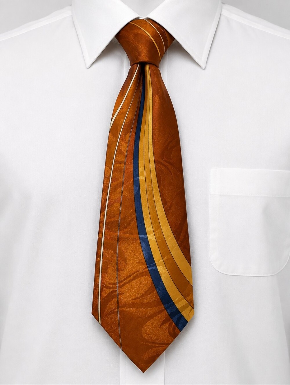 Vtg CLERICCI 1970s Orange Striped Wide Polyester Tie